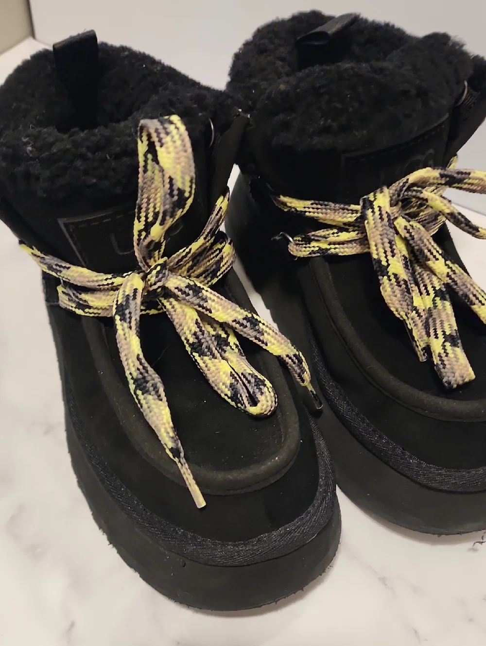Ugg  Black Winter Boots with Yellow Accent Laces